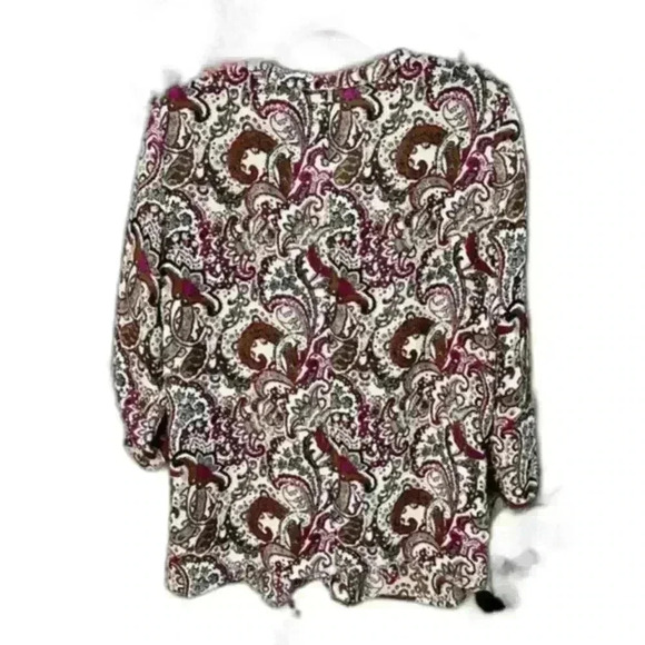 Gap Sheer Paisley Pleated Blouse with Roll up 3/4 Sleeves Women's Size Large - Picture 2 of 6